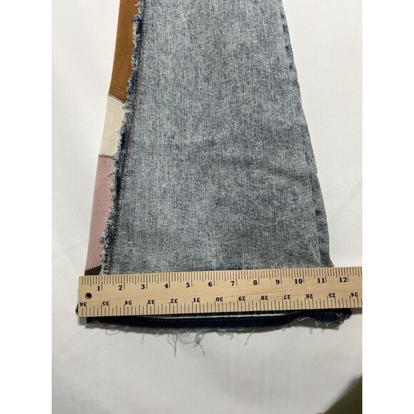 Grace In LA High Waist Patchwork Flare Jeans Size 27 Blue Denim - Picture 7 of 15